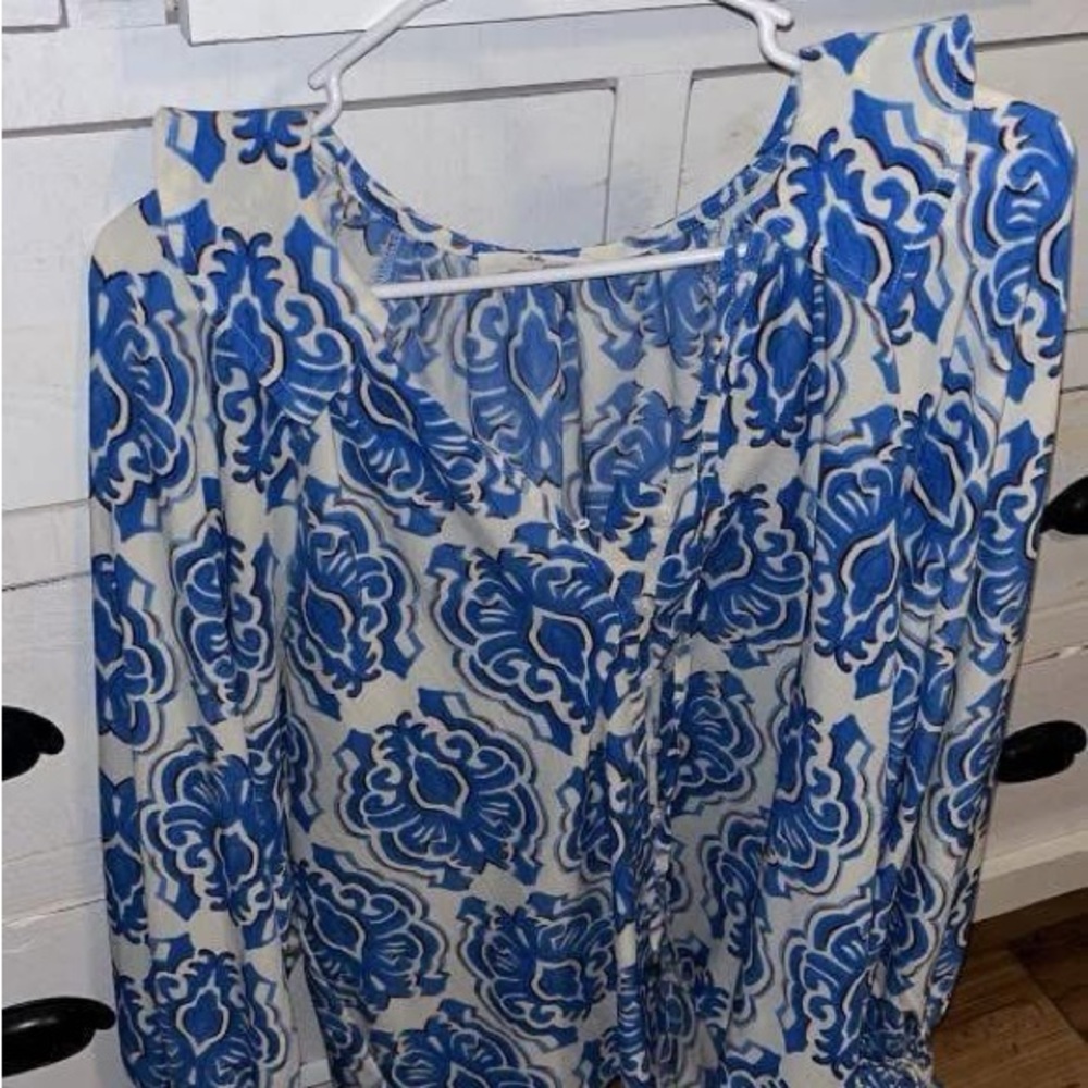 Blue and White Floral Blouse